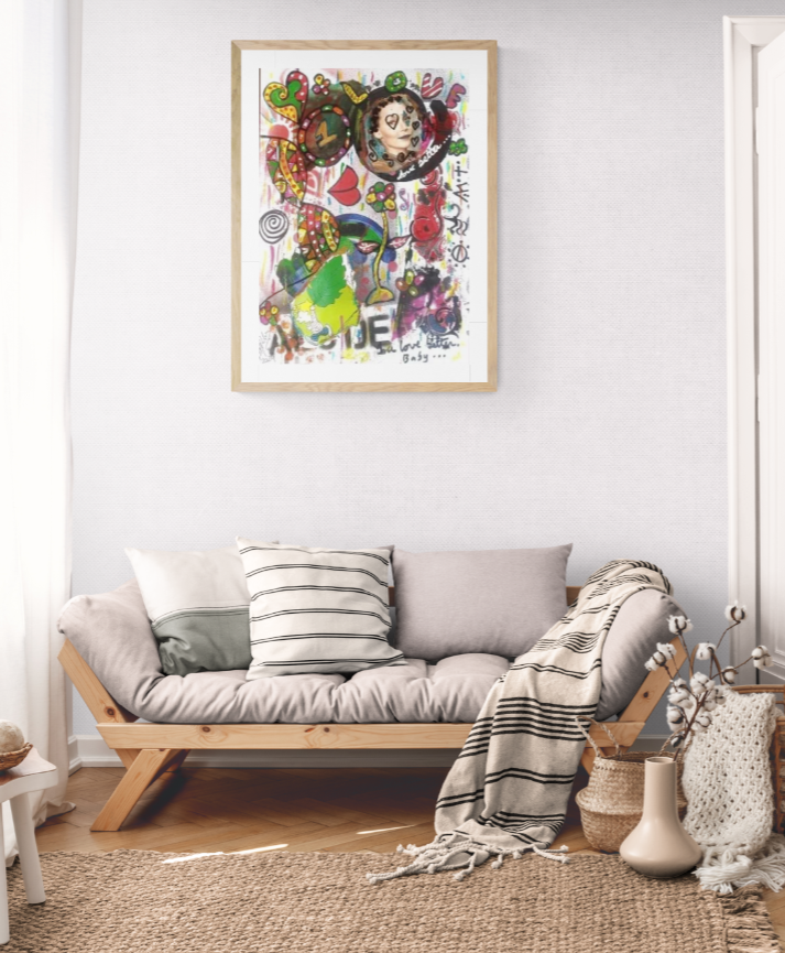 MISTA ( ACRILICO,  SPRAY,CANETA, PAPEL, PASTEL,) - 21x29,5cm-YOU LOVE BETTER, BABY 2024 - 50 Euros