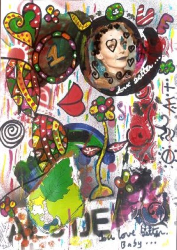 MISTA ( ACRILICO,  SPRAY,CANETA, PAPEL, PASTEL,) - 21x29,5cm-YOU LOVE BETTER, BABY 2024 - 50 Euros