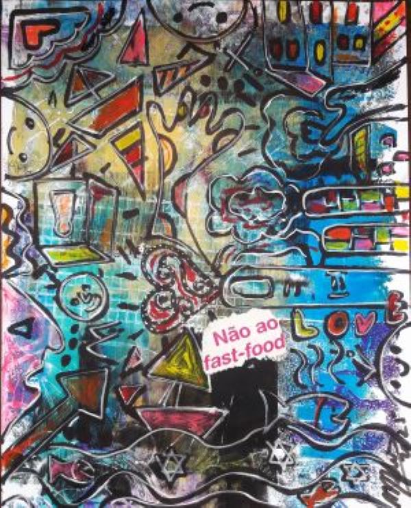 MISTA ( ACRILICO,  SPRAY,CANETA, PAPEL, PASTEL,) - 26,5x21cm- FAST FOOD... 2025 - 50 Euros