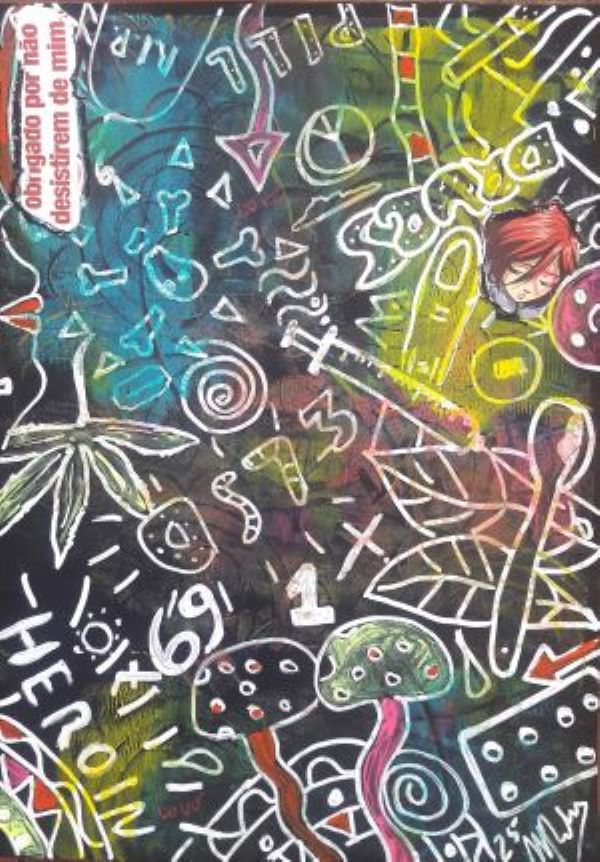 MISTA ( ACRILICO,  SPRAY,CANETA, PAPEL, PASTEL,) - 28,5x20cm- OBRIGADO POR NAO DESISTIREM DE MIM 2025 - 50 Euros