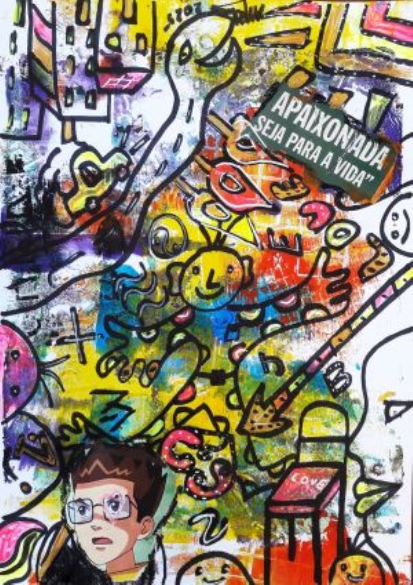 MISTA ( ACRILICO,  SPRAY,CANETA, PAPEL, PASTEL,) - 29,5x21cm- APAIXONADA... 2025 - 50 Euros