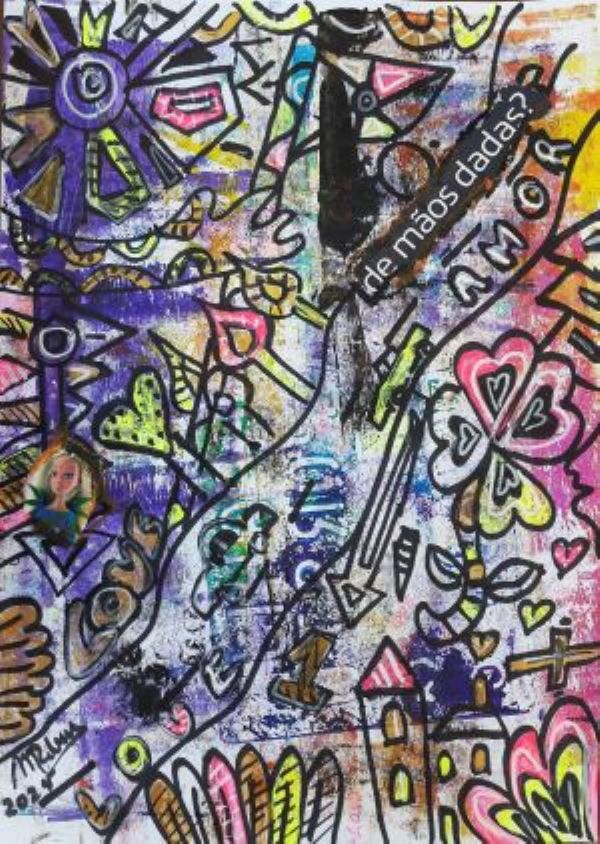 MISTA ( ACRILICO,  SPRAY,CANETA, PAPEL, PASTEL,) - 29,5x21cm- DE MAOS DADAS... 2025 - 50 Euros