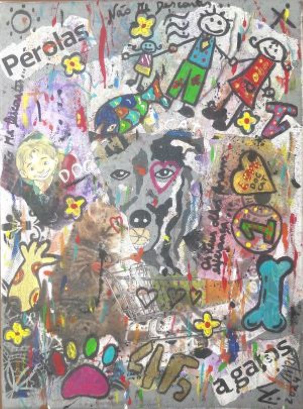 MISTA ( ACRILICO,  SPRAY,CANETA, PAPEL, PASTEL,) - 35x25cm-BEST FRIEND FOEREVER 2024 - 150 Euros