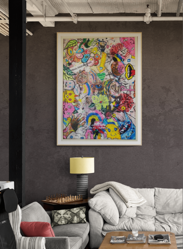 MISTA ( ACRILICO,  SPRAY,CANETA, PAPEL, PASTEL,PLASTICO) - 70x50cm-TWINS 2025 - 300 Euros 