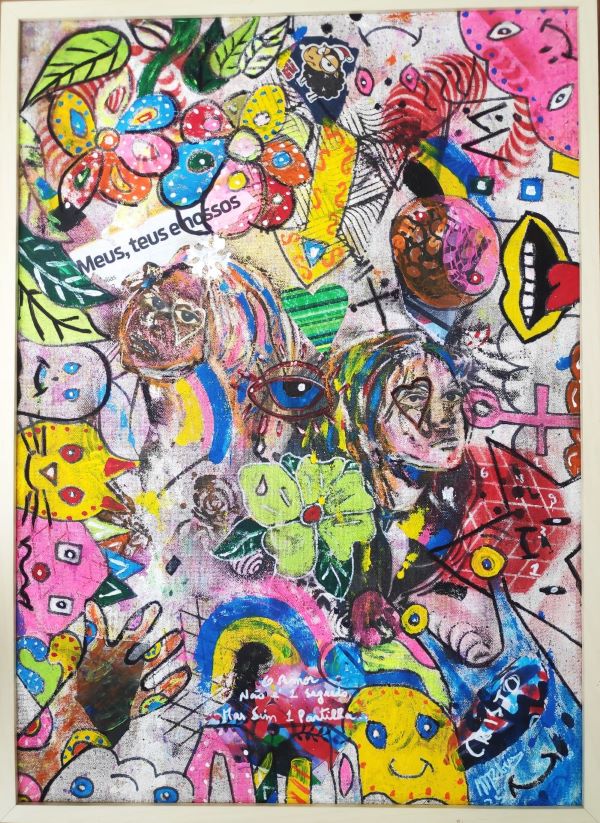 MISTA ( ACRILICO,  SPRAY,CANETA, PAPEL, PASTEL,PLASTICO) - 70x50cm-TWINS 2025 - 300 Euros 