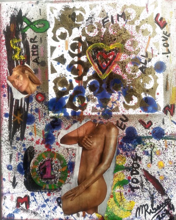 TELA - MISTA (ACRILICO, PAPEL, PASTEL, SPRAY,CANETA) - 24x30cm- LOVE, O FIM  2024 - 150 Euros